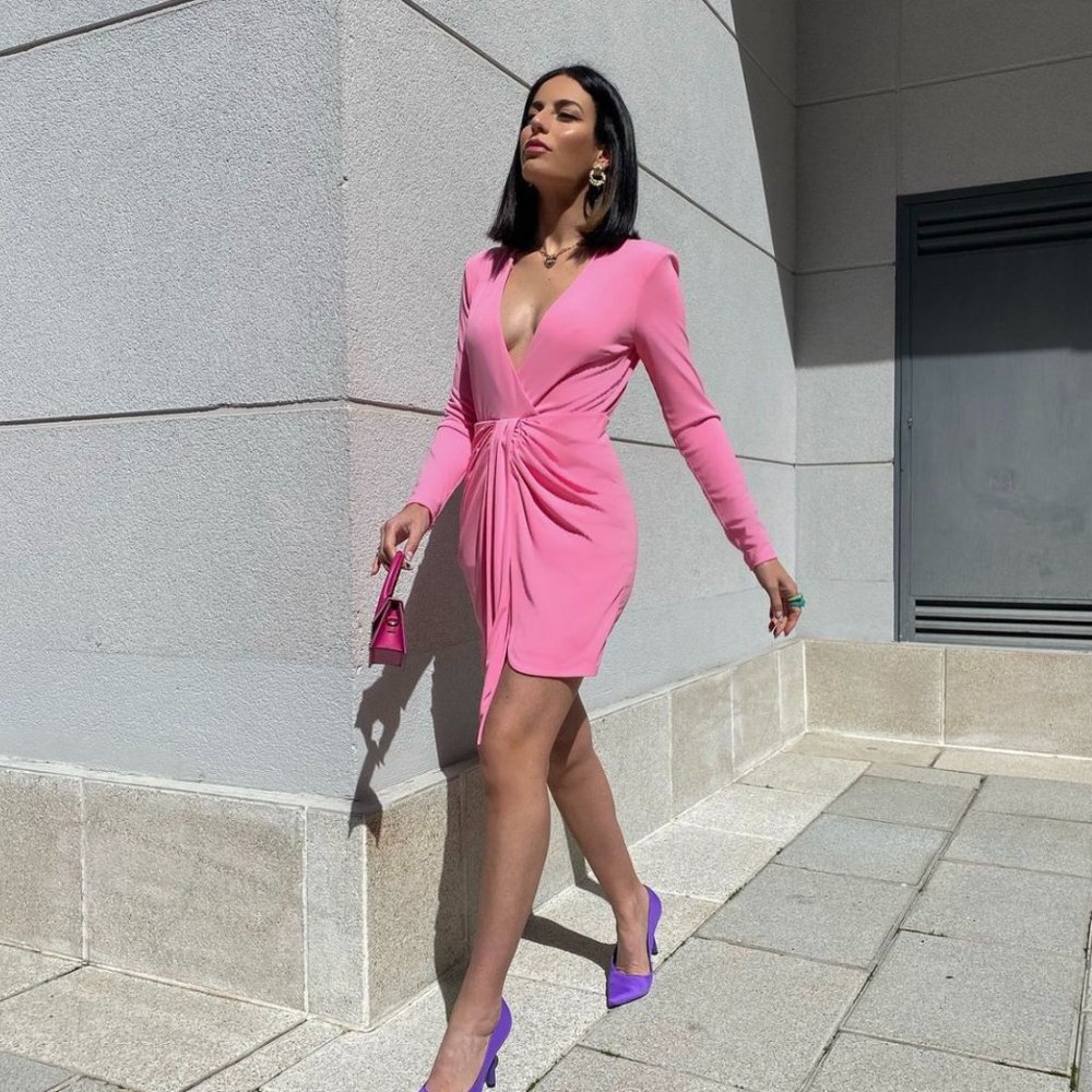 NWT_ZARA WOMAN SS22 DRAPED KNOTTED DRESS PINK SHOULDER PADS 2780/636_ALL SIZES